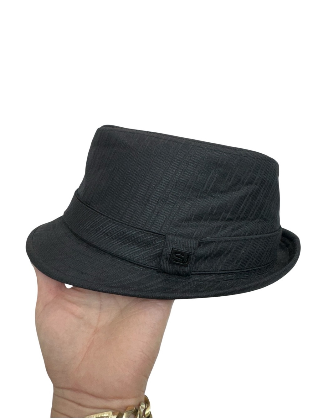 Sean John black herringbone fedora